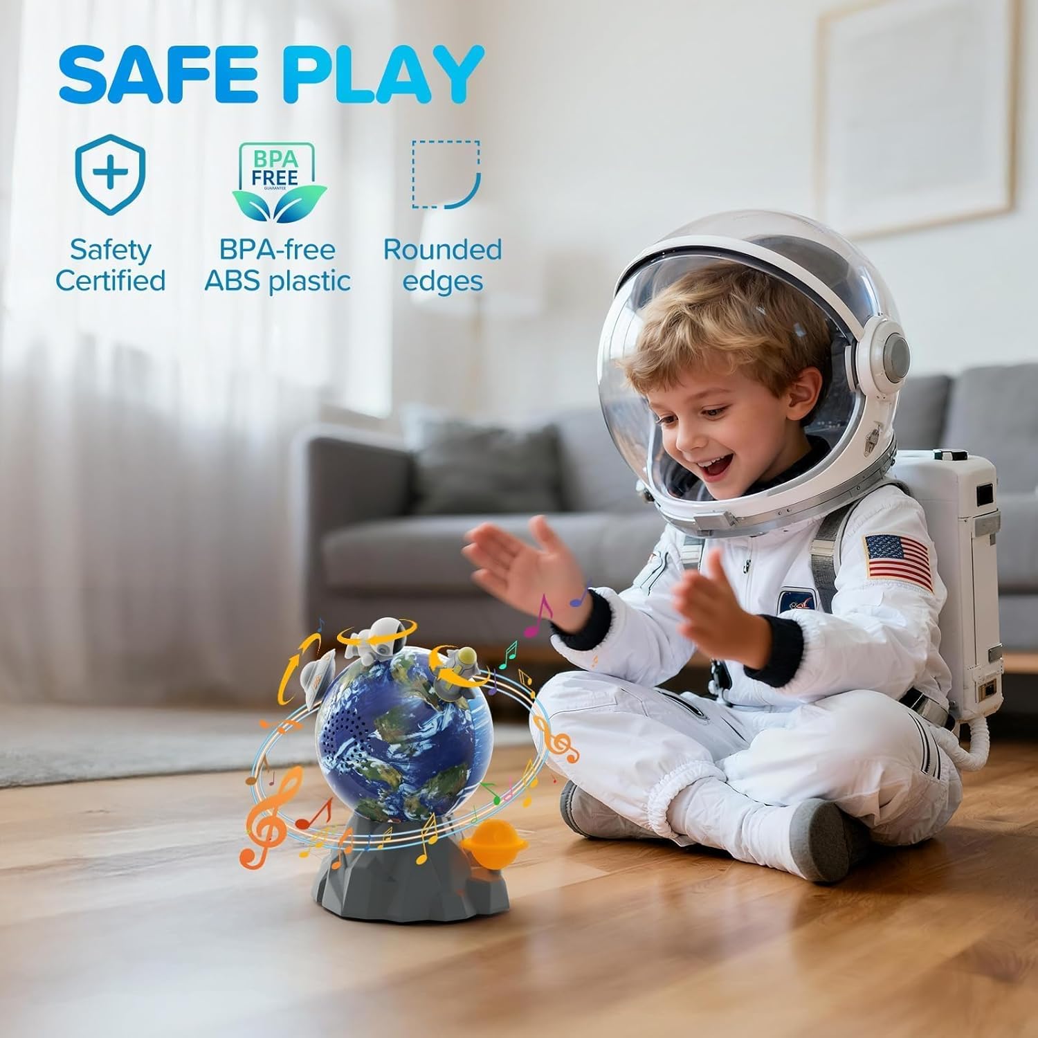 Magnetic Musical Rotating Ball,Space Toys for Kids 3 4 5 6 7 8 9 10 Year Old Boys Girls Sensory Toys for Toddlers Birthday Gifts Educational STEM Toy Playset with Astronauts Rocket Spacecraft Planet